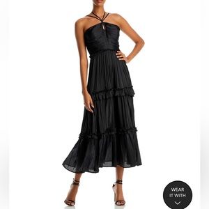 Aqua strappy ruched midi dress